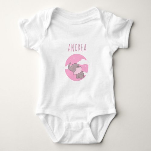  Girl Elephant Cute Pink Dreamy Clouds Kids Name  Baby Bodysuit