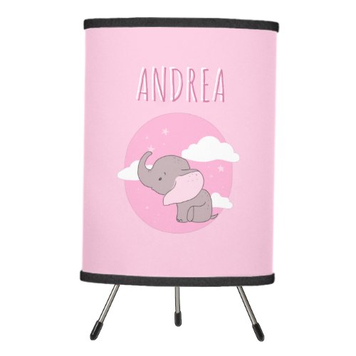  Girl Elephant Cute Pink Dreamy Clouds Kids Name  Tripod Lamp