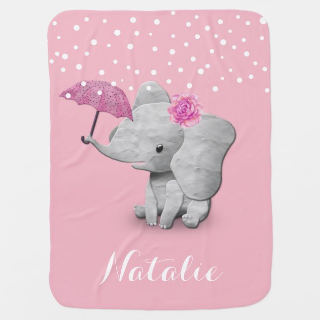 Girl Elephant Cute Pink Nursery Baby Swaddle Baby Blanket (Front)