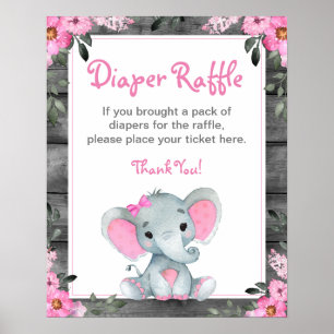 Girl Elephant Diaper Raffle Baby Shower Game Sign
