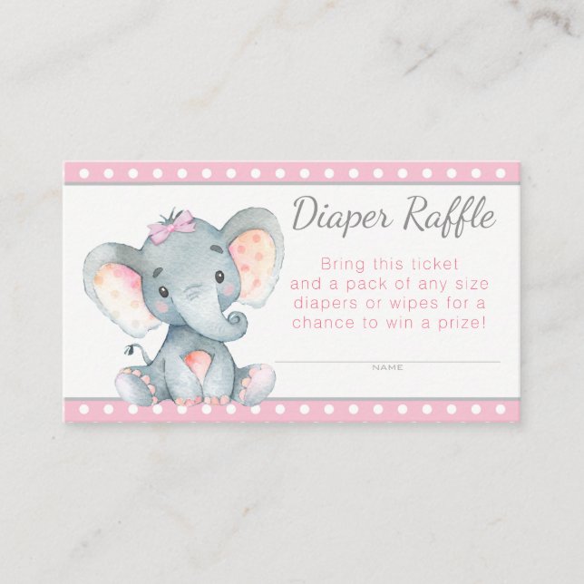 Girl Elephant Diaper Raffle Tickets Enclosure Card (Front)
