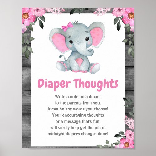 Girl Elephant Diaper Thoughts Baby Shower Sign 