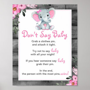 Girl Elephant Don't Say Baby Girl Shower Game Poster