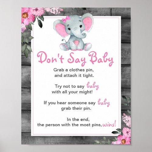 Girl Elephant Dont Say Baby Girl Shower Game  Poster