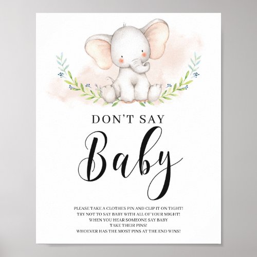 Girl Elephant Dont Say Baby Sign Game Baby Shower