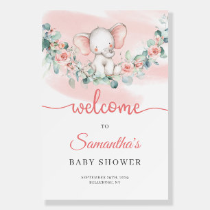 Girl elephant eucalyptus baby shower welcome foam  board
