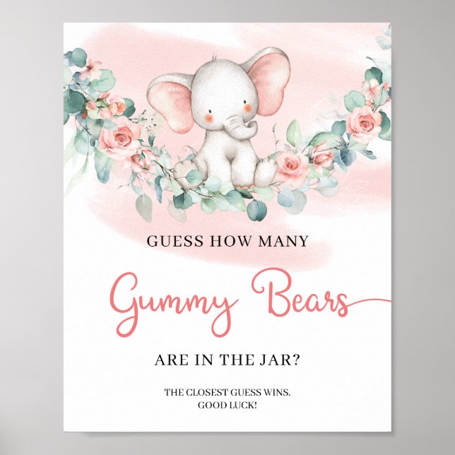 Girl Elephant eucalyptus Guess How Many Gummy Bear Poster (Front)