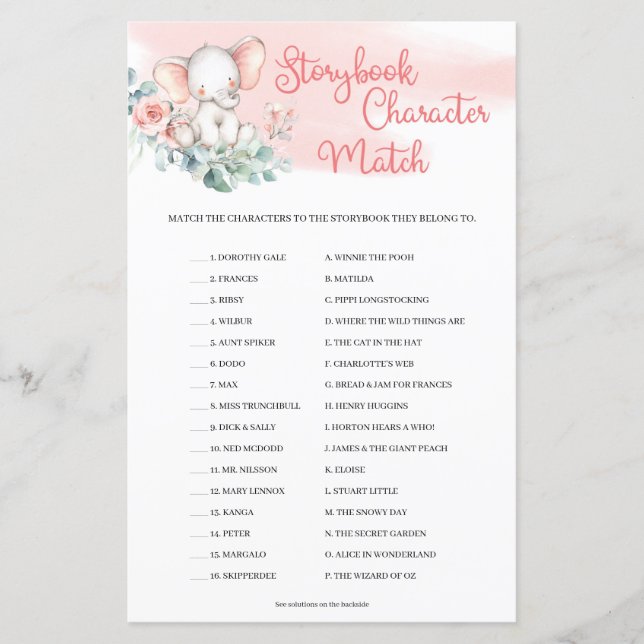 Girl Elephant Eucalyptus Storybook Character Match (Front)