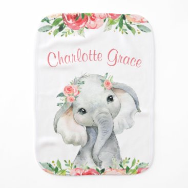 Girl Elephant Floral Baby Burp Cloth