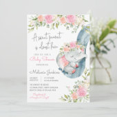 Girl Elephant Floral Baby Shower Invitation (Standing Front)