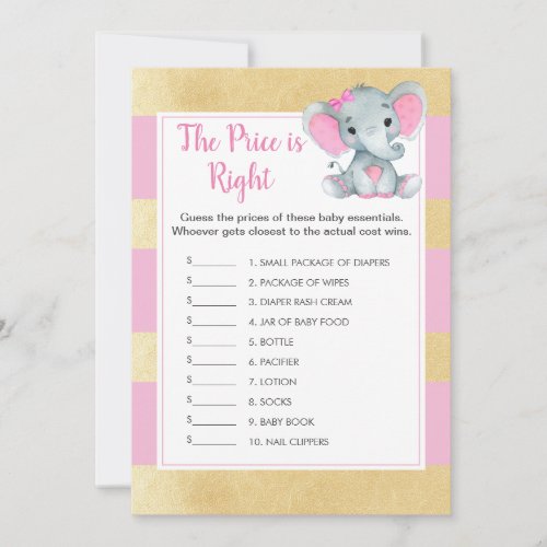 Girl Elephant Guess the Price Baby Shower Game Invitation