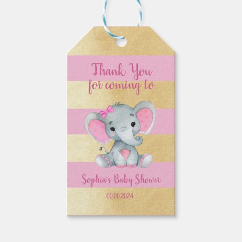 Girl Elephant Modern Gold Pink Thank You Tags 