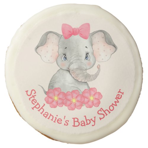 Girl Elephant Personalized Watercolor Baby Shower Sugar Cookie