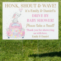 Girl Elephant Pink Car Drive By Baby Shower Sign