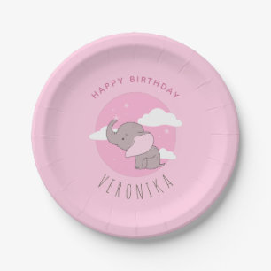 Girl Elephant Pink Dreamy Kids Birthday Party Paper Plates