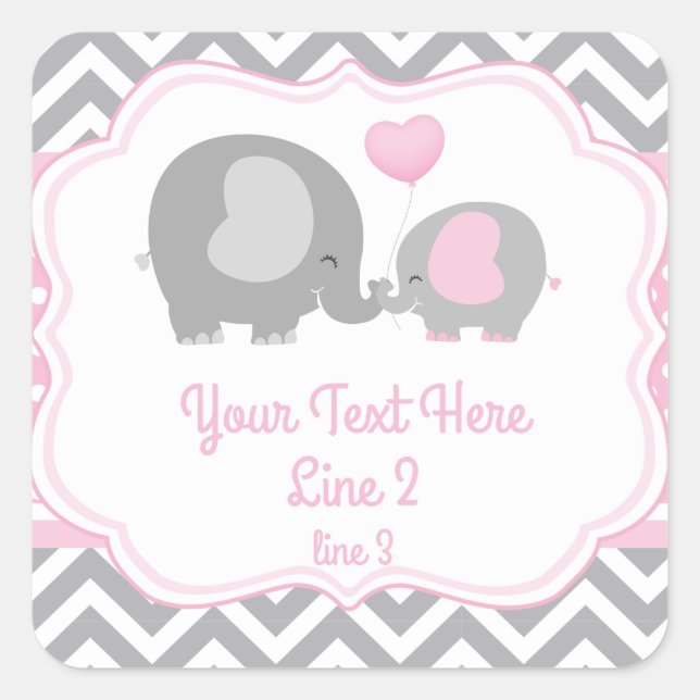 Girl Elephant pink gray Label Sticker (Front)