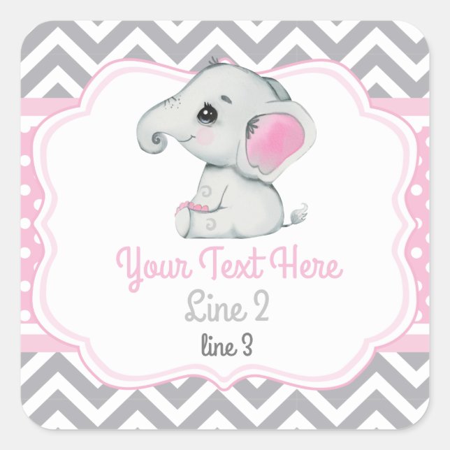 Girl Elephant pink gray Label Sticker (Front)