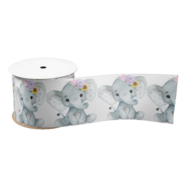 Girl Elephant Satin Ribbon Pink Purple Yellow (Spool)