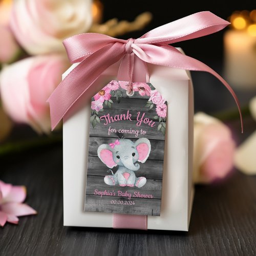 Girl Elephant Shower Floral Pink Gift Tags for Bag