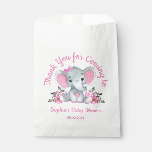 Girl Elephant Shower Floral Pink Paper Favor Bags