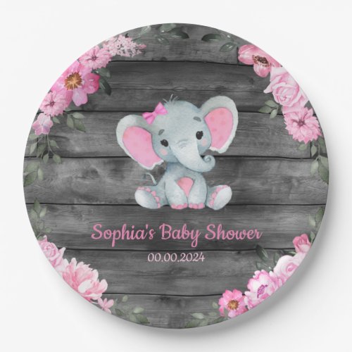 Girl Elephant Shower Floral Pink Paper Napkins Paper Plates
