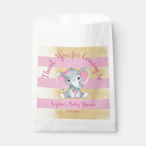 Girl Elephant Shower Gold Pink Paper Favor Bags