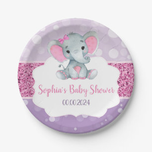 Girl Elephant Shower Pink Purple Paper Napkins Plates