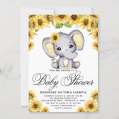 Girl Elephant Sunflower Baby Shower  Invitation (Front)