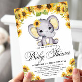 Girl Elephant Sunflower Baby Shower  Invitation