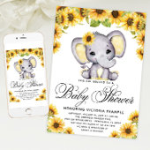 Girl Elephant Sunflower Baby Shower  Invitation
