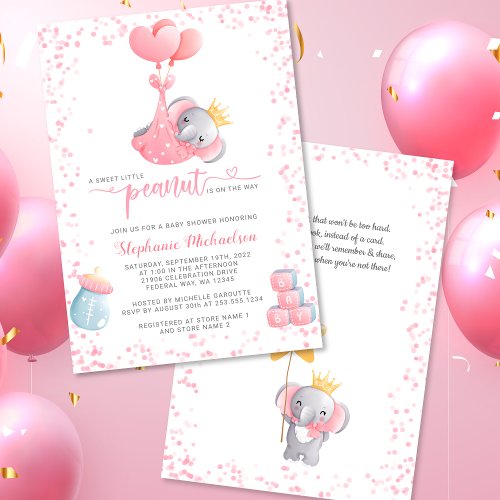 Girl Elephant Sweet Little Peanut Baby Shower Invitation