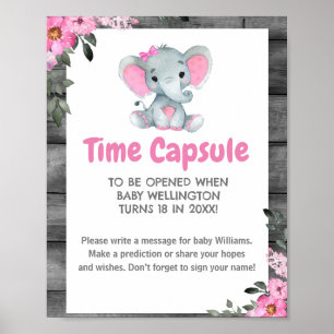 Girl Elephant Time Capsule Baby Shower Sign