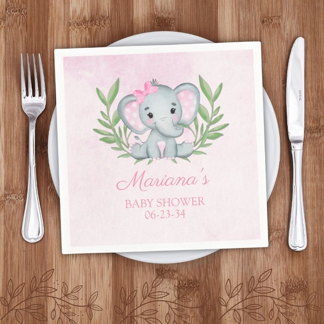 Girl Elephant Tropical Summer Floral Baby Shower Napkins (Creator Uploaded)