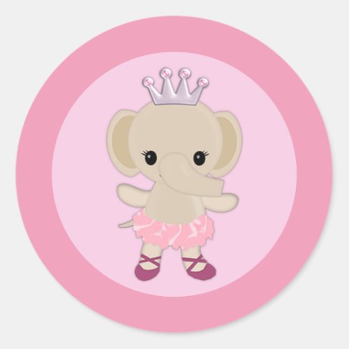 GIRL elephant Tu Tu Cute Baby Shower TTC 10 Classic Round Sticker