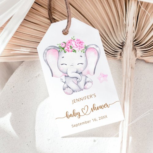 Girl Elephant Watercolor Baby Shower  Gift Tags