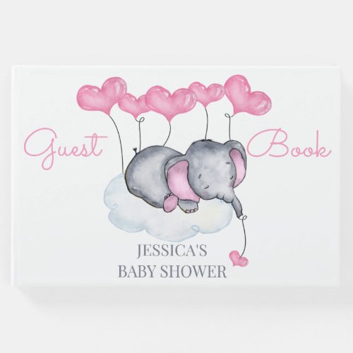 Girl Elephant White and Pink Baby Shower Guest Book