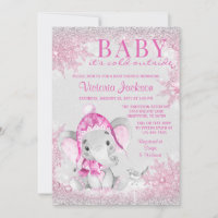 Girl Elephant Winter Snowflake Baby Shower Invitation