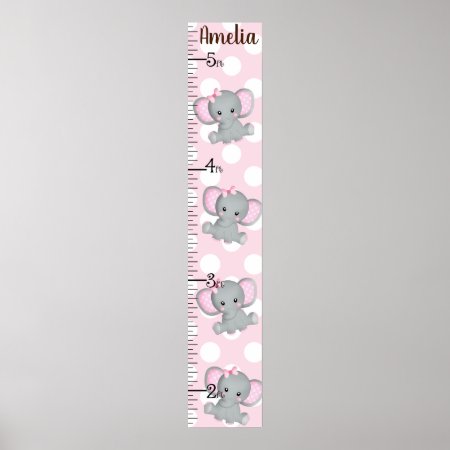 Girl Elephants Growth Chart Any Color Keep At 8x44
