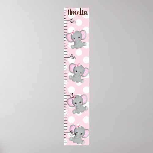 Girl Elephants Growth Chart Any Color Keep at 8x44