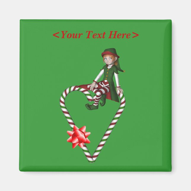 Girl Elf Candy Cane Heart Christmas Holiday Magnet (Front)
