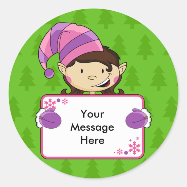 Girl Elf Christmas Gift Tag Sticker (Front)