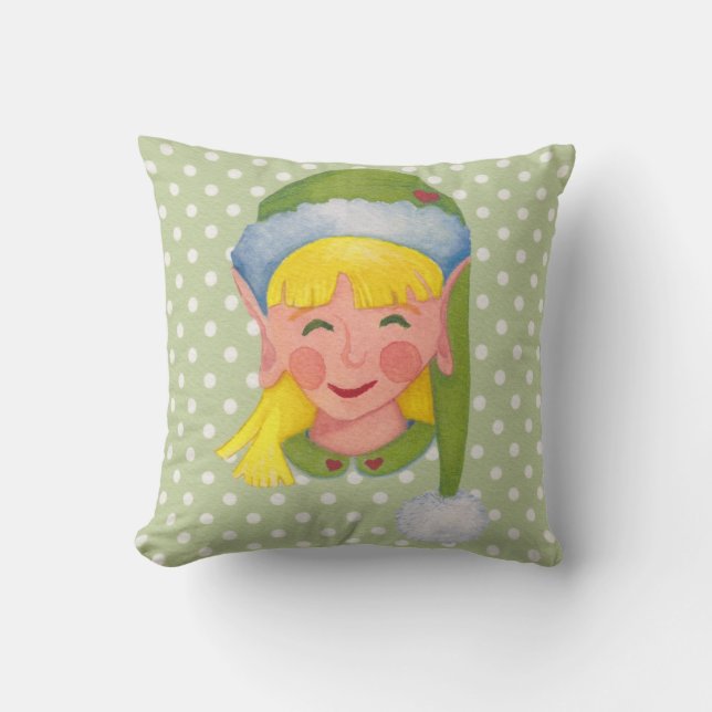 Girl Elf Christmas Pillow (Front)