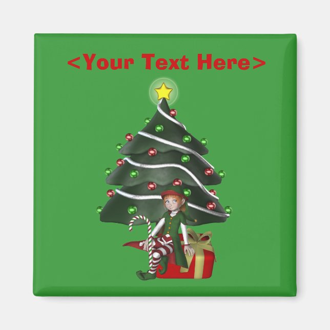 Girl Elf Christmas Tree Holiday Magnet (Front)