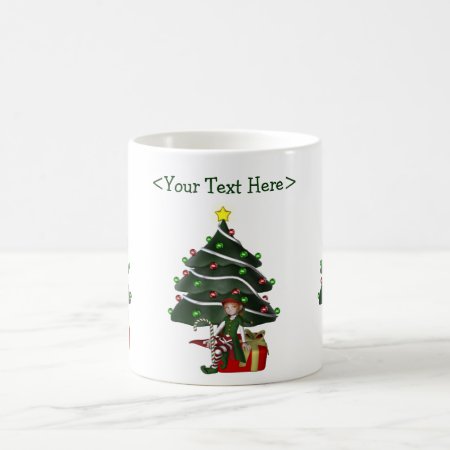 Girl Elf Christmas Tree Personalized Holiday Coffee Mug