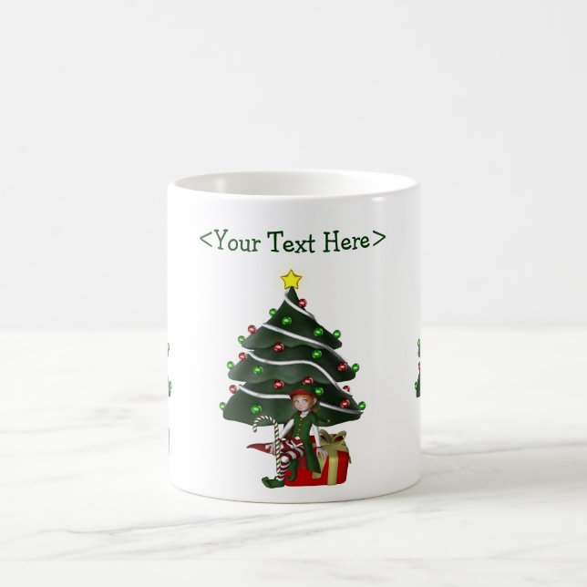 Girl Elf Christmas Tree Personalized Holiday Coffee Mug (Center)