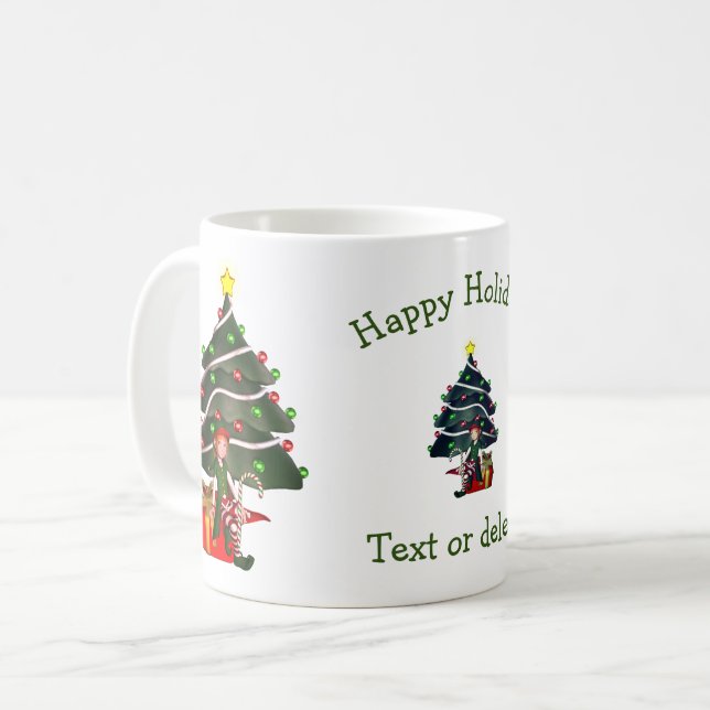 Girl Elf Christmas Tree Personalized Holiday  Coffee Mug (Front Left)