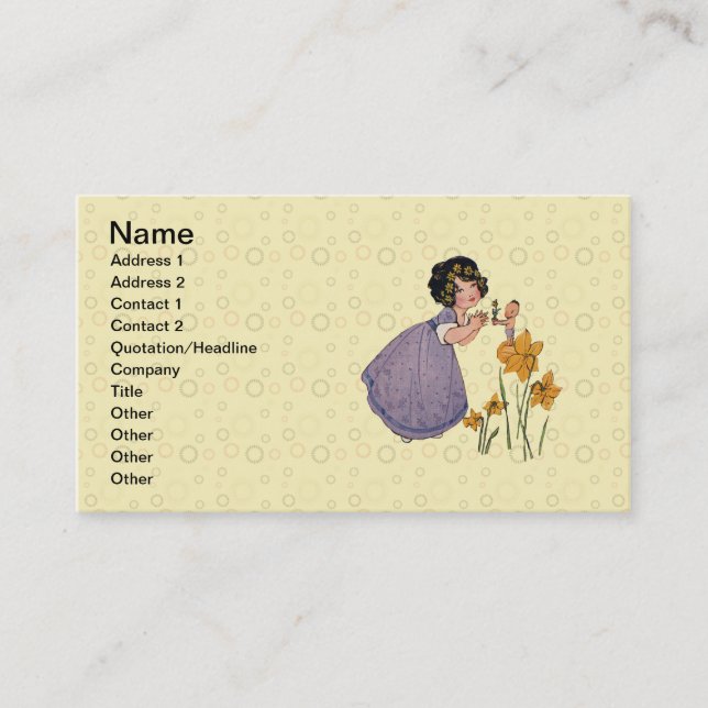 Girl Elf Fairy Daffodil Antique Easter Business Card (Front)