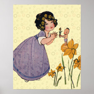 Girl Elf Fairy Daffodil Antique Easter Poster
