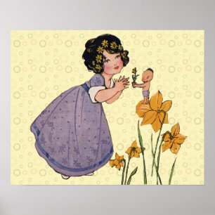 Girl Elf Fairy Daffodil Antique Easter Poster