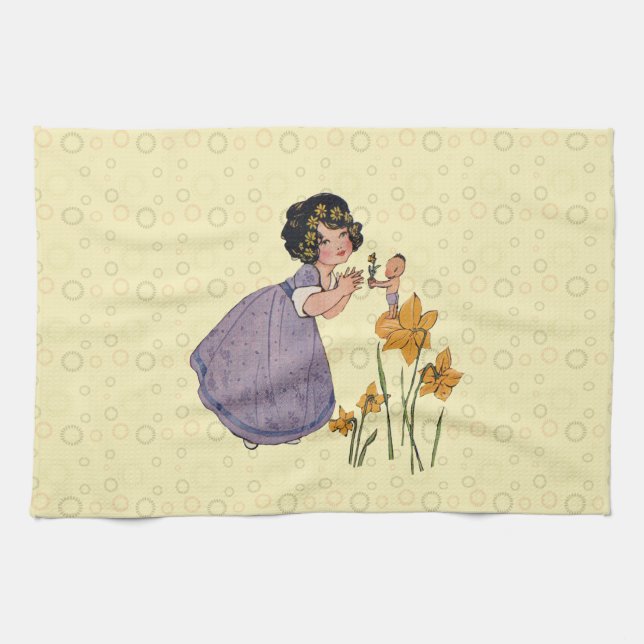 Girl Elf Fairy Daffodil Antique Easter Towel (Horizontal)